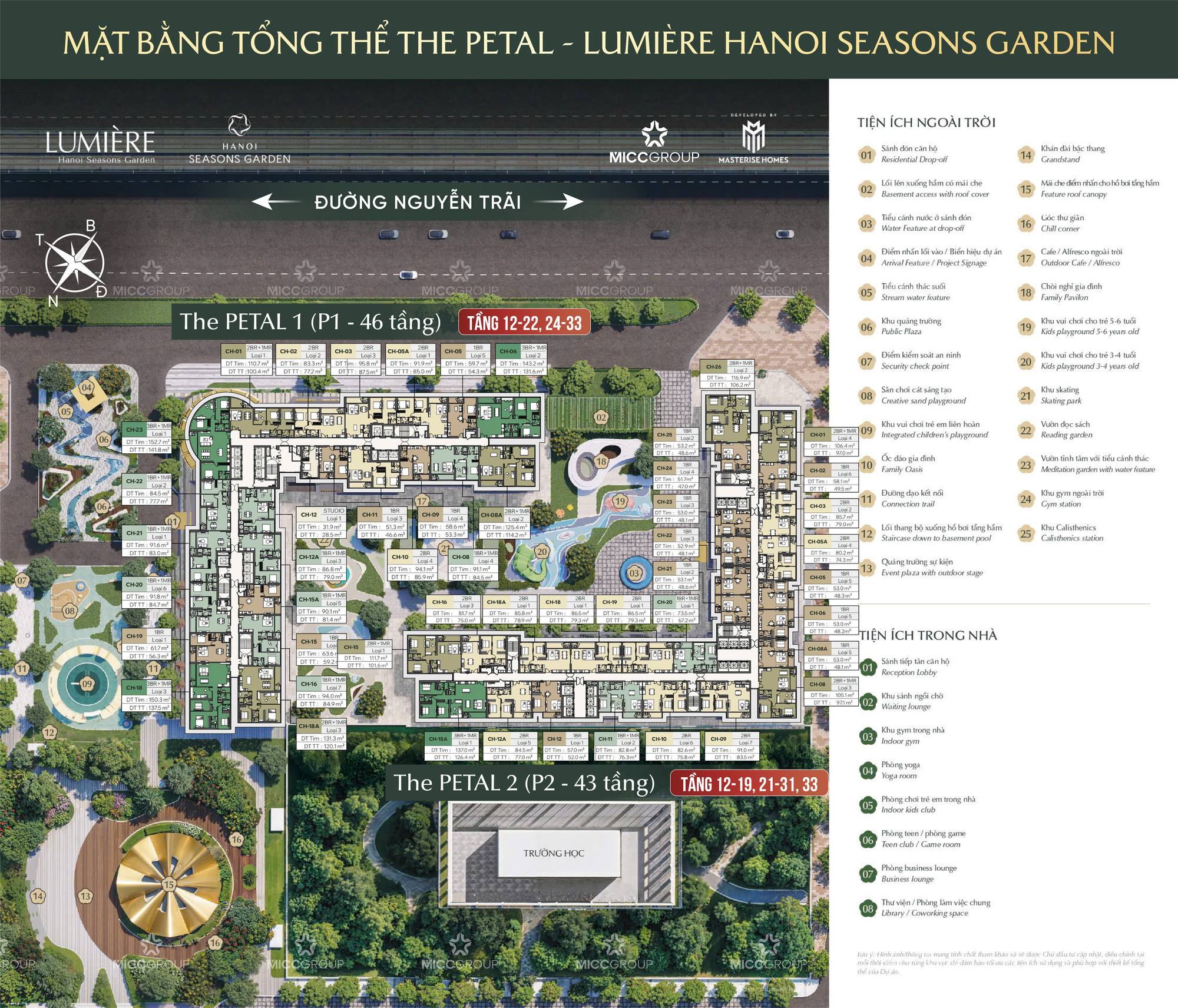 Tổng mặt bằng chung cư Hanoi Seasons Garden tòa L1, L2 mở bán đợt 1 chi tiết