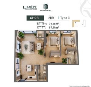 Mặt bằng căn 2 phòng ngủ 87.5m2 Hanoi Seasons Garden