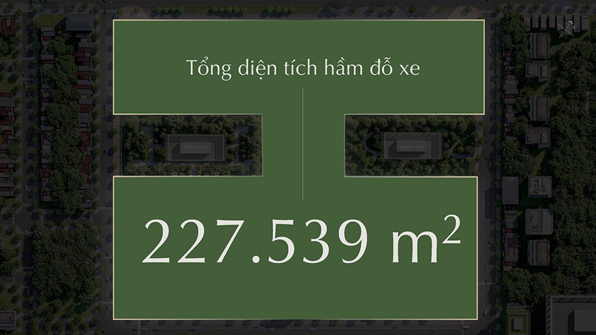 Tầng hầm để xe thông nhau giữa các tòa rộng 227.539m2